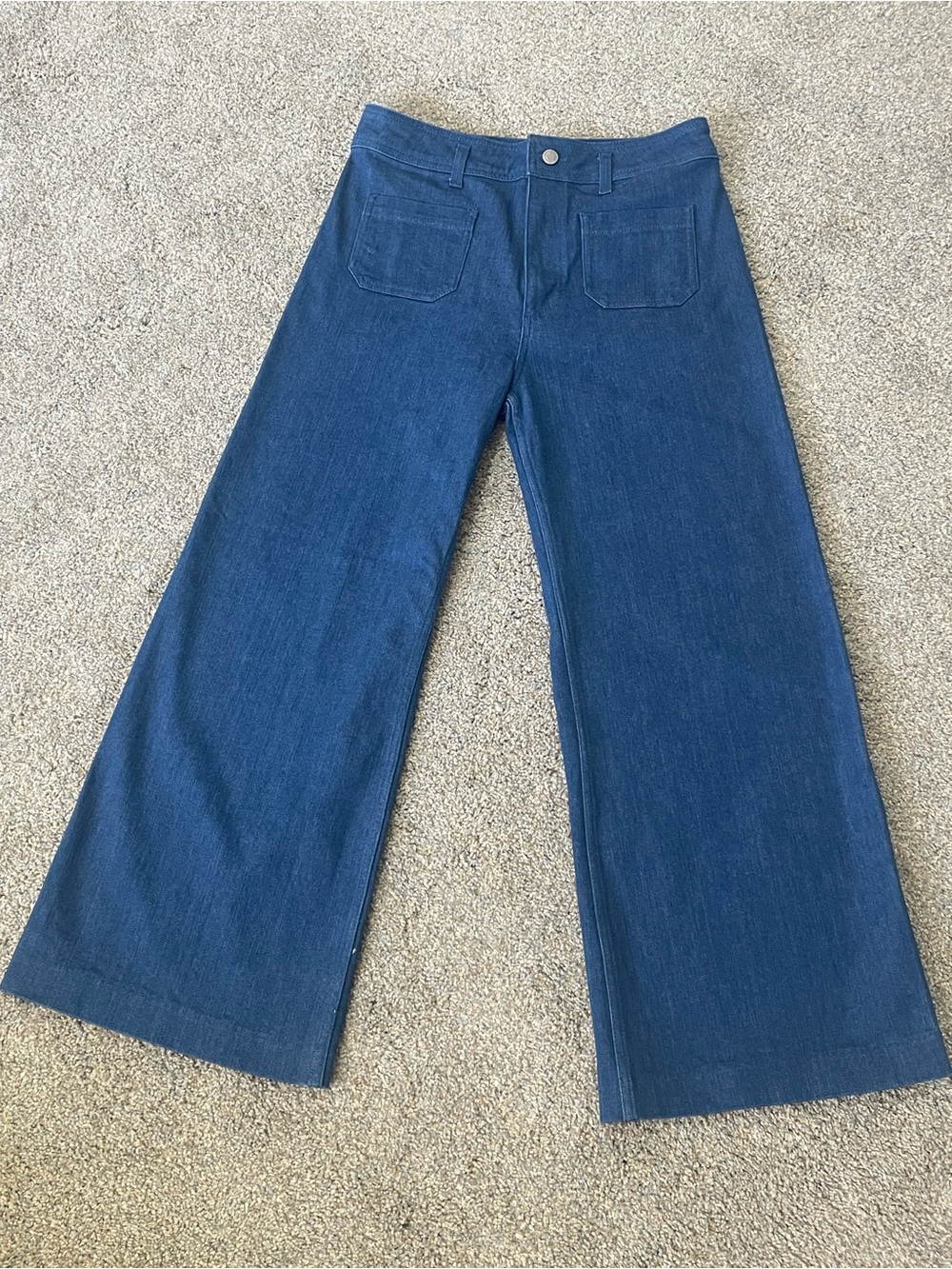 Zara High Rise Wide Leg Patch Pocket Sailor Jeans Dark Wash Size 10